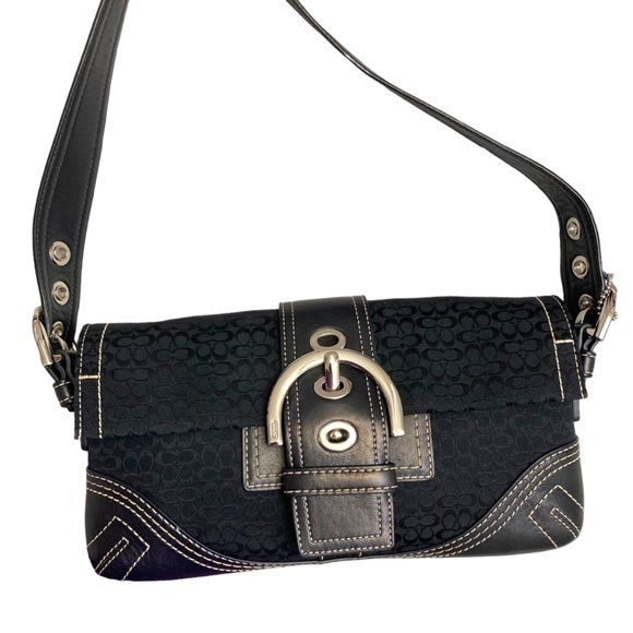 Coach Signature 3628 Canvas Leather black Shoulder Hobo Bag y2k almost vintage - Picture 1 of 11